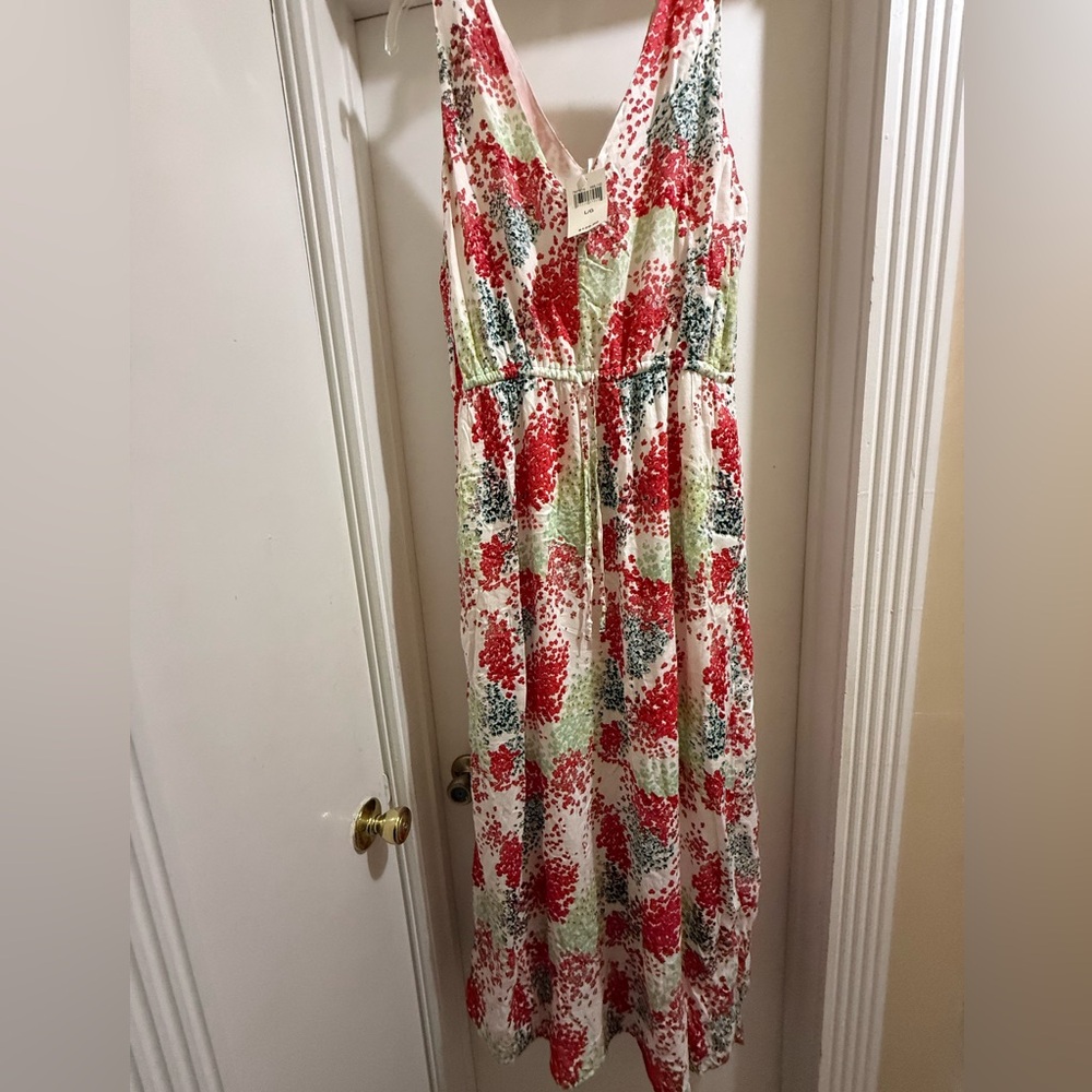 NWT- Lucky Brand White, with Red and Green Floral Dress